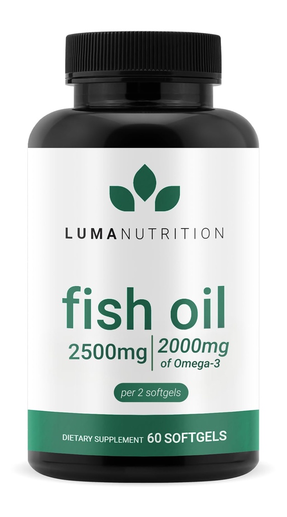 Suplemen Minyak Ikan Nutrition Omega 3 - Ekstra Kekuatan 2500mg - 2000mg EPA & DHA - Otak dan Kesehatan Jantung - 60 Softgel