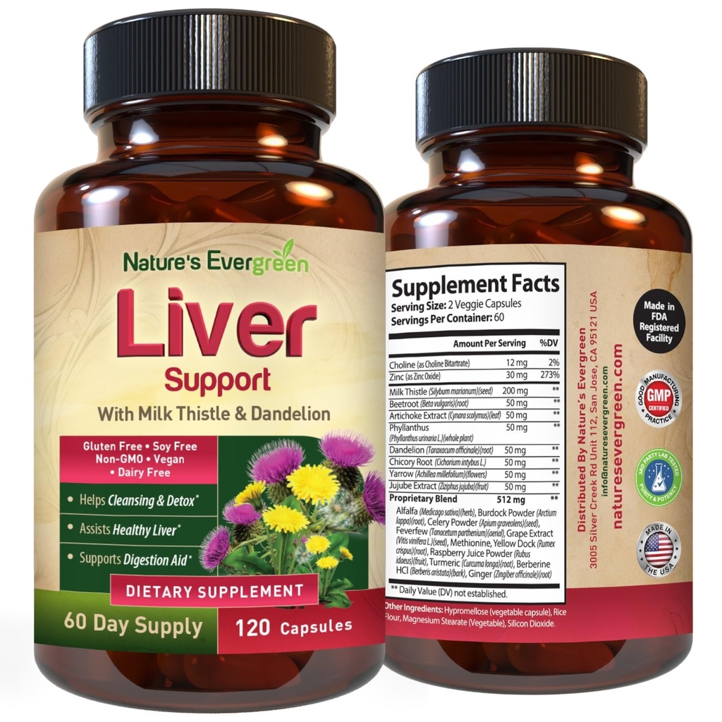 Liver Cleanse Detox & Repair; Herbal Liver Suplement Supplement w / 20 + Liver Health Nutrients, Milk Thistle, Turmeric, Ginger, Dandelion, Zinc, Artichoke & more for Optimal Liver Dukung 124; 120 Capsules