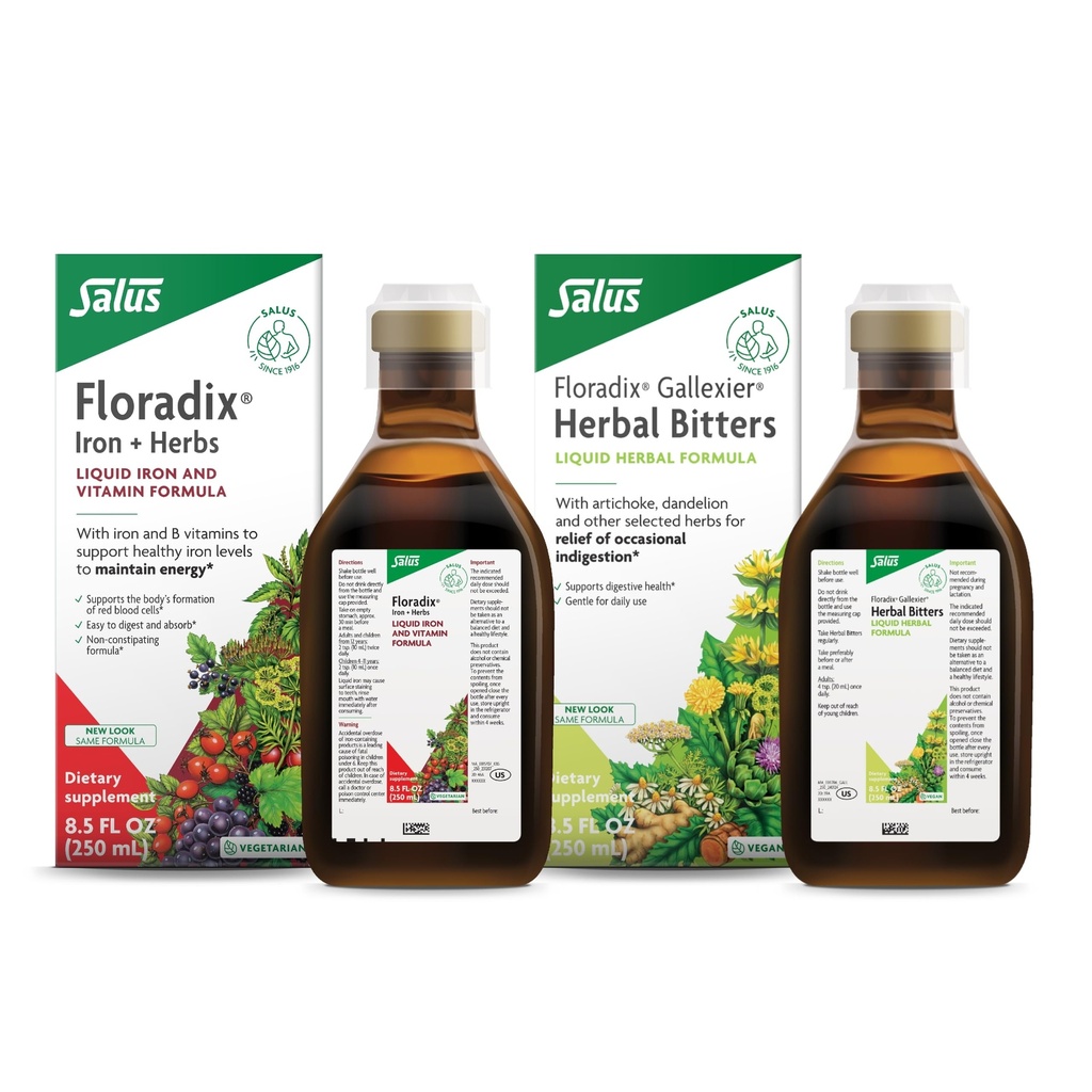 Floradix oleh Salus Galloser Herbal Bitters (8.5 oz) & Besi & Herbs (8.5 oz) Bundle - Herbal Bitter for Digetical Support * - Iron Supplemen Energi Berat *