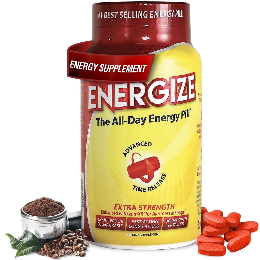 Pil Kafein Ekstra Energi, Pill Akting Akting Panjang dengan Kafein Waktu Extended, Menimbulkan Dukungan Clarity & Energy untuk Pria & Wanita, Tanpa Jitters, Tanpa Kecelakaan (60 Tablet)