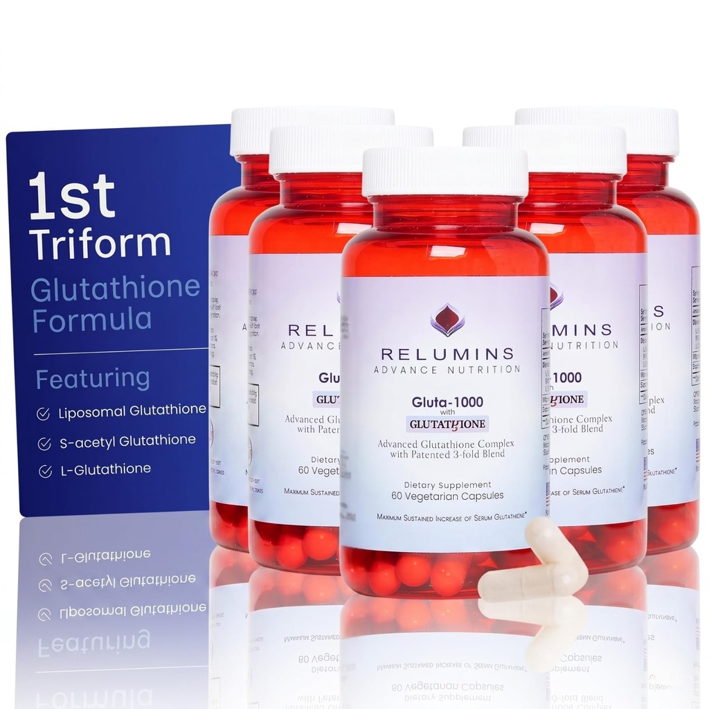 Relaks L Glutathione Suplemen Kompleks - Mengurangi Glutathione 1000mg dengan Alpha Lipoic Acid & Rose HIPS Capsules untuk NGroother Skin, 60 Caps x 5 Botol