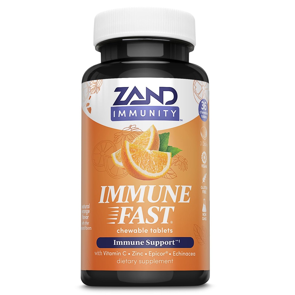 ZAND Imunity Immuniune Orane Chewables - Imune Dukung Supplement w / Epicor Fergered Yeast, Vitamin C 1000mg, Zinc, Echinacea - Non-GMO, Vegan, Gluten Free, 60- Day Garatee, 10 Pegawai