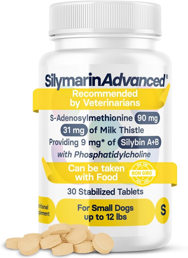 Tambahan Kesehatan Hati untuk Anjing Kecil - Milk Thistle for Dogs Liver Dukungan dengan S-Adenosylmethionine (Sama) & Silybin - 30 tablet