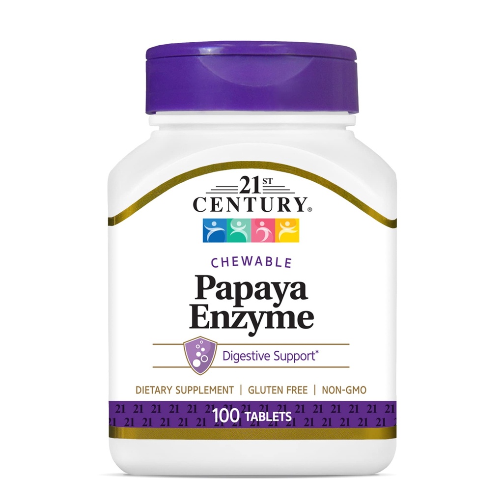 Vitafused Fiber Well Sugar Free Fiber, 90 Count and 21 Century Pepaya Enzyme Chewable Tablet, Tropical, 100 Count