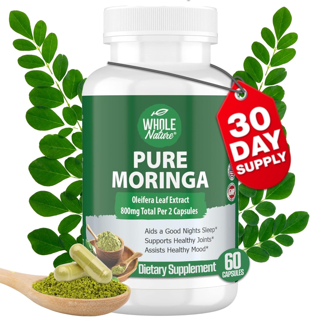 Moringa Capsules, 800mg Organic Moringa Oleifera Leaves Powder Superfood Greens Pure Moringa Pills adalah Vegan, Non-GMO Energy Increase dan Jauhkan Suplemen Kesehatan