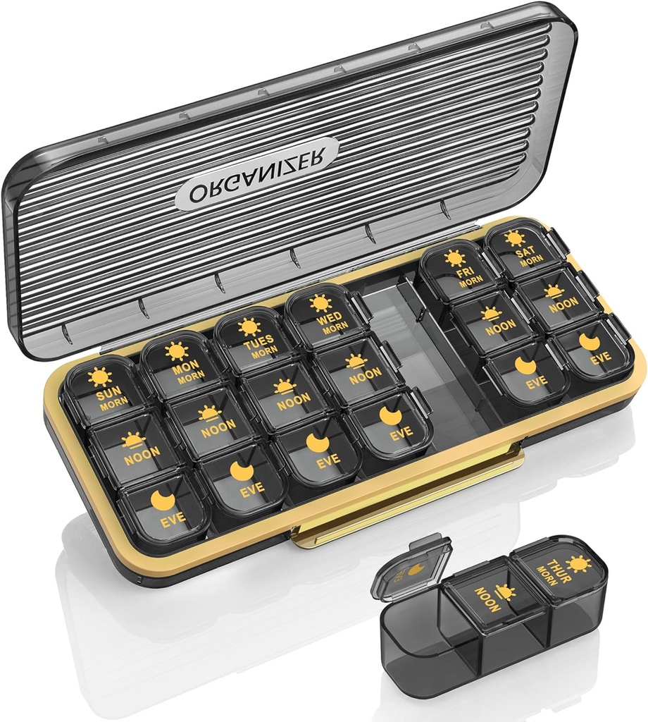 Pill Organizer 3 kali sehari - Acedada Weekly Pill Organizer 3 kali sehari, Kasus Medical Organizer Pill 7 Day, Pill Container Holder, Kotak Pil Harian 3 kali sehari, untuk Vitamin, Black G