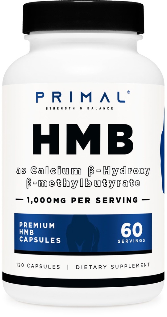 HMB Primal (1000mg, 120 Kapsul) yaitu 124; Athlete Formula, Gluten- Free, Non- GMO, 60 Servings