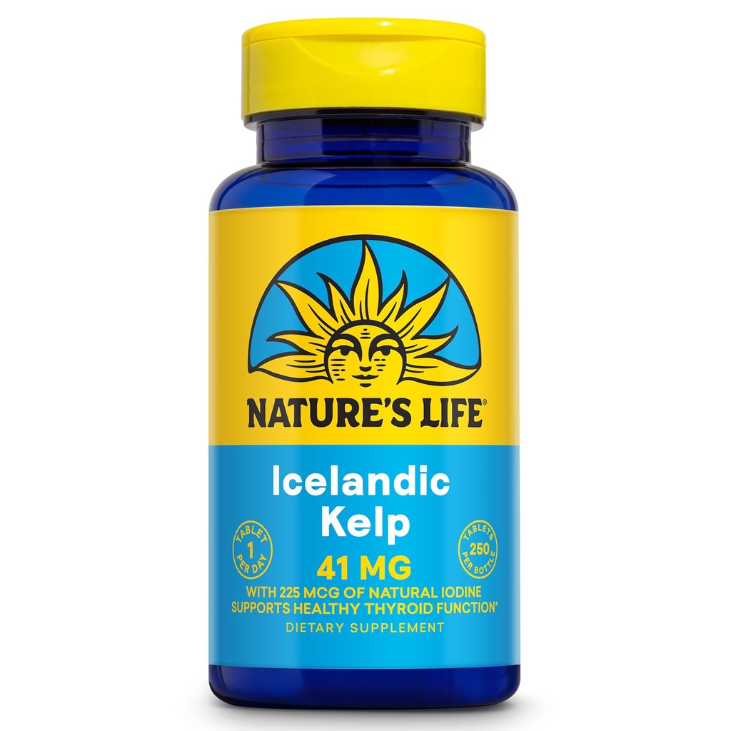 "Nature 's Life Islandia 41 mg - Sea Kelp Iodium Suplement from Islandia Seawater - Thyroid Support for Women and Men with 225mcg Natural Iodine - 60- Day Affartee, 250 Servings, 250 Tablet