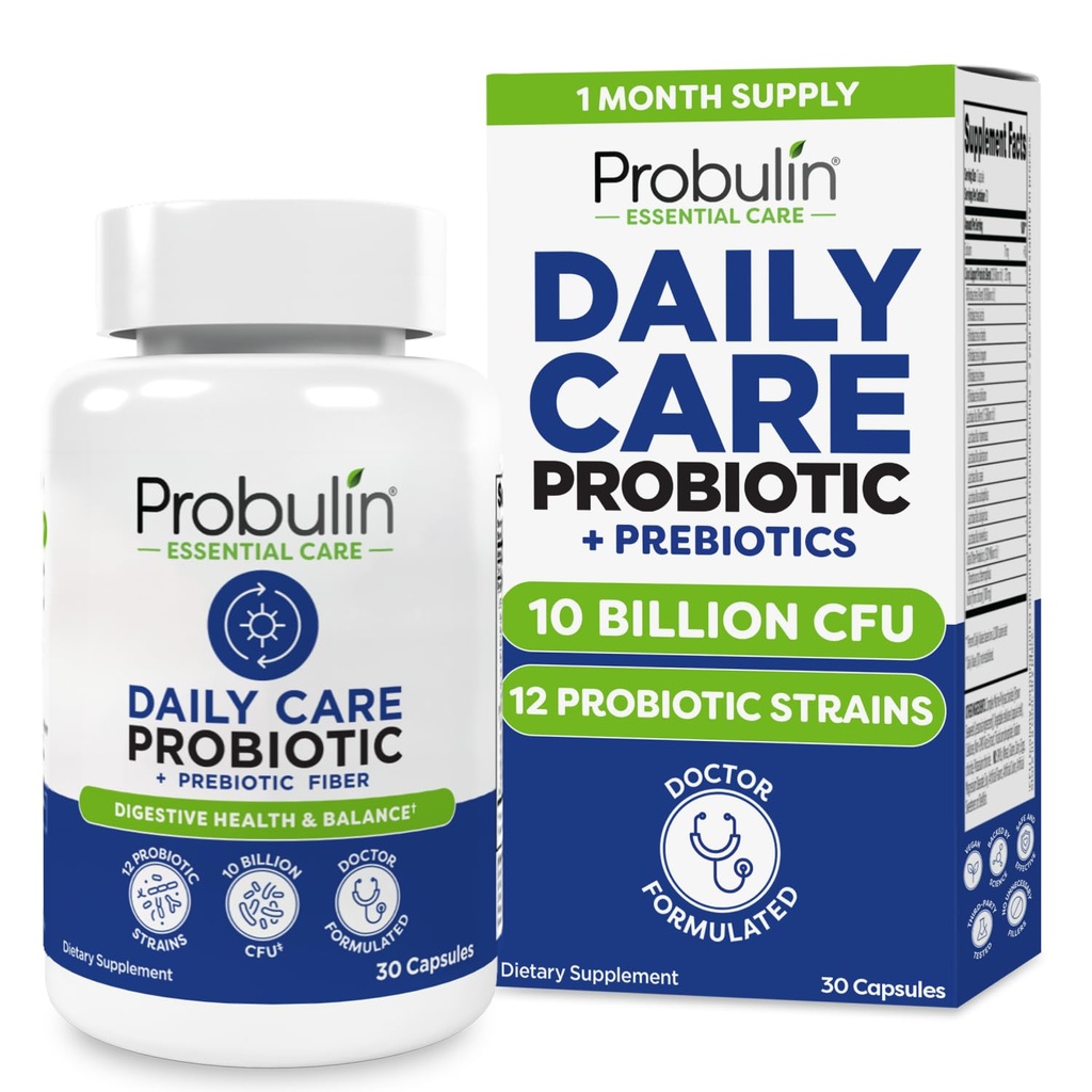 Probulin Daily Care Probiotic Suplement, Digetra, Gut, dan Ammune Health Support Capsules for Men and Women, 10 Milyar CFU, Vegan, 30 Count Bottle