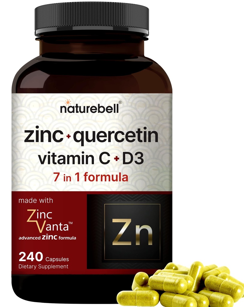 NatureBell Zinc Quercetin dengan Vitamin C & D3, 240 Capsules 124; Quercetin 1.000mg + Zinc 50mg + Vitamin C 250mg + Vitamin D3 5.000 IU 124; 44-1 Advance Immune & Lung Duluh4; Zincvota Formula