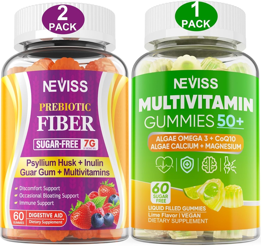 Bundle NEVISS - Women & Men 's 50 + Multivitamin 1 Pack dan Prebiotic Fiber 2 Pack