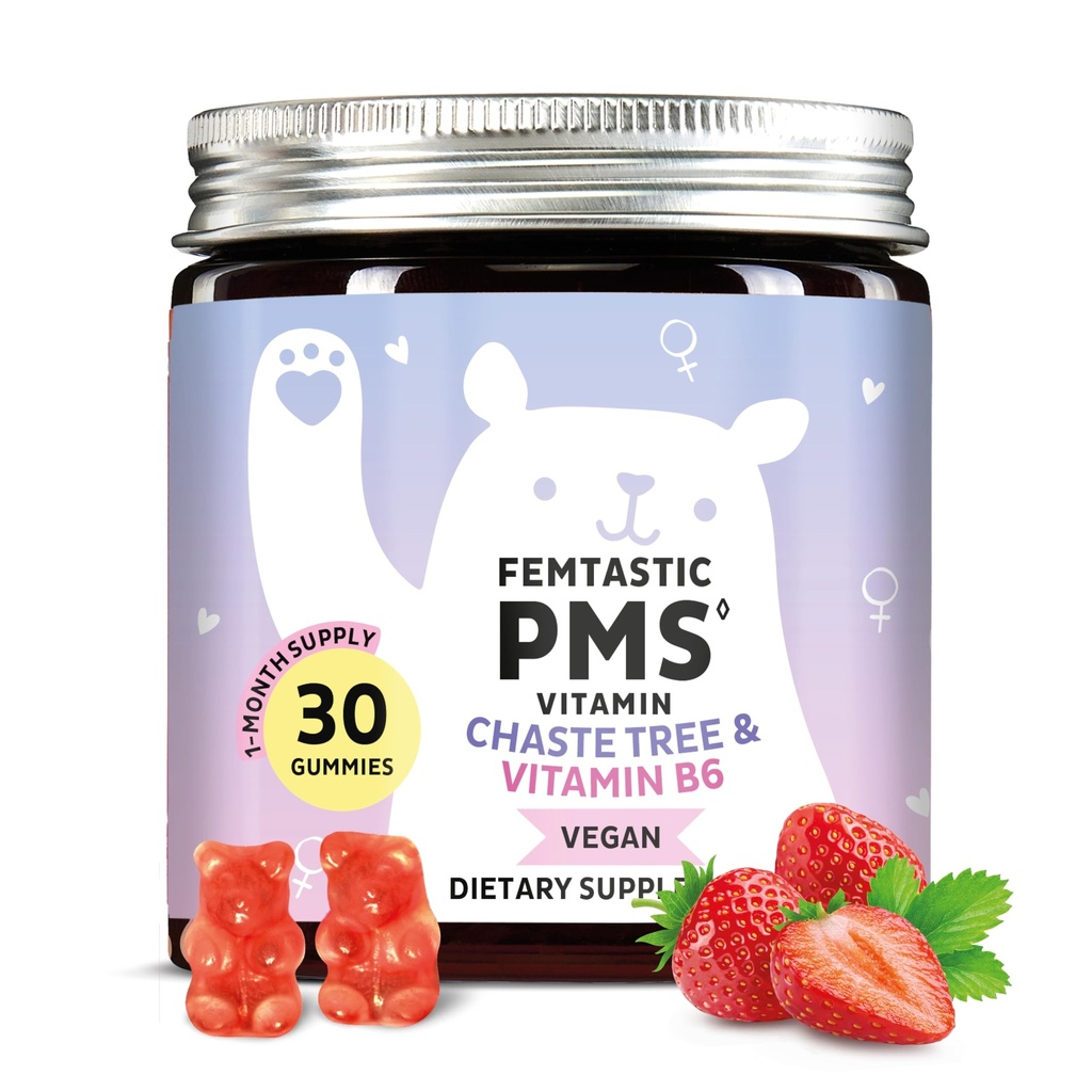 PMS Tambahan Dukungan untuk Perempuan. Menstrual Relief Gummies to Target Hormonal Breakout, Bloating, Period Cramps, & Mood Swings. Vegan, dengan Vitamin B6 & Lemon Balm, 30 Gummi