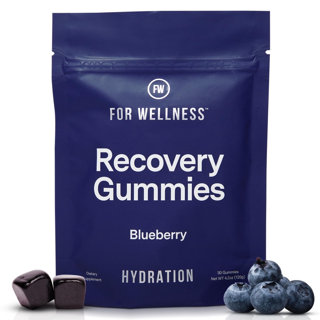 Untuk Wellness Recovery Gummies Hydrate 124; Blueberry Electrolite Suplemen Antioxidant untuk Hidration, Energi & Post-Workout Performance 124; Vegan, Non-GMO, 30 Count