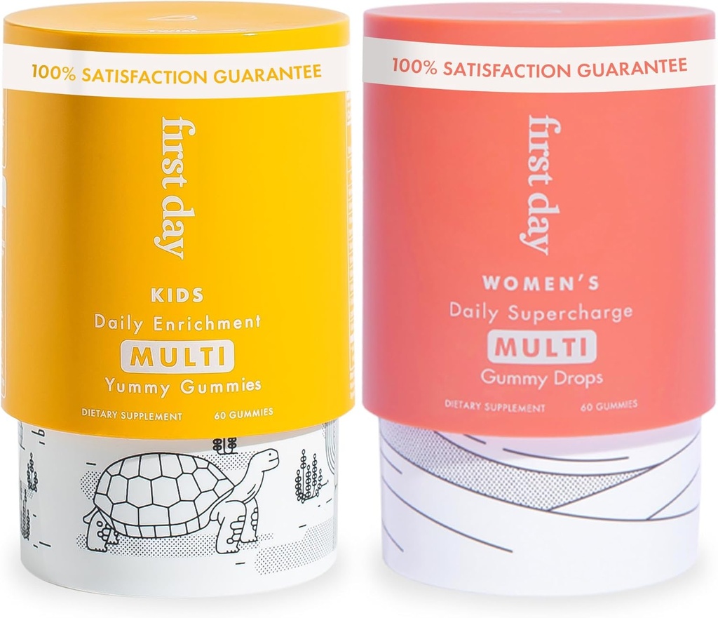Hari pertama Multivitamin Gummies Bundle for Women & Kids - Vitamin A, B, C, D & K + Folate, Magnesium, Zinc, Biotin & More - Makes w / Organic Fruits & Vegies, Only 2g Sugar - 2- Pk, 30 Day Supply