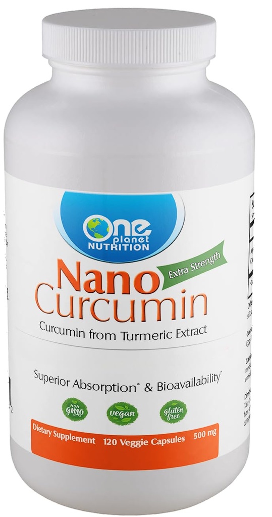 Satu Planet Nutrition Nano Curcumin 500 mg Veggie Capsules (120 Pelayan), Nano for High Absorpsi, Mendukung Kesehatan Imune, Non-GMO, Vegan, Gluten- Free
