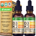 (2 Pack) Organik Vitamin D3 K2 Drops with MCT Oil Omega 3, 5000 IU - Maximum Power Vitamin D Liquid, No Filler, Non-GMO Liquid D3 for Faster Absorpsi dan Dukungan Imune (Vanilla, 1 Fl OZ x 2)