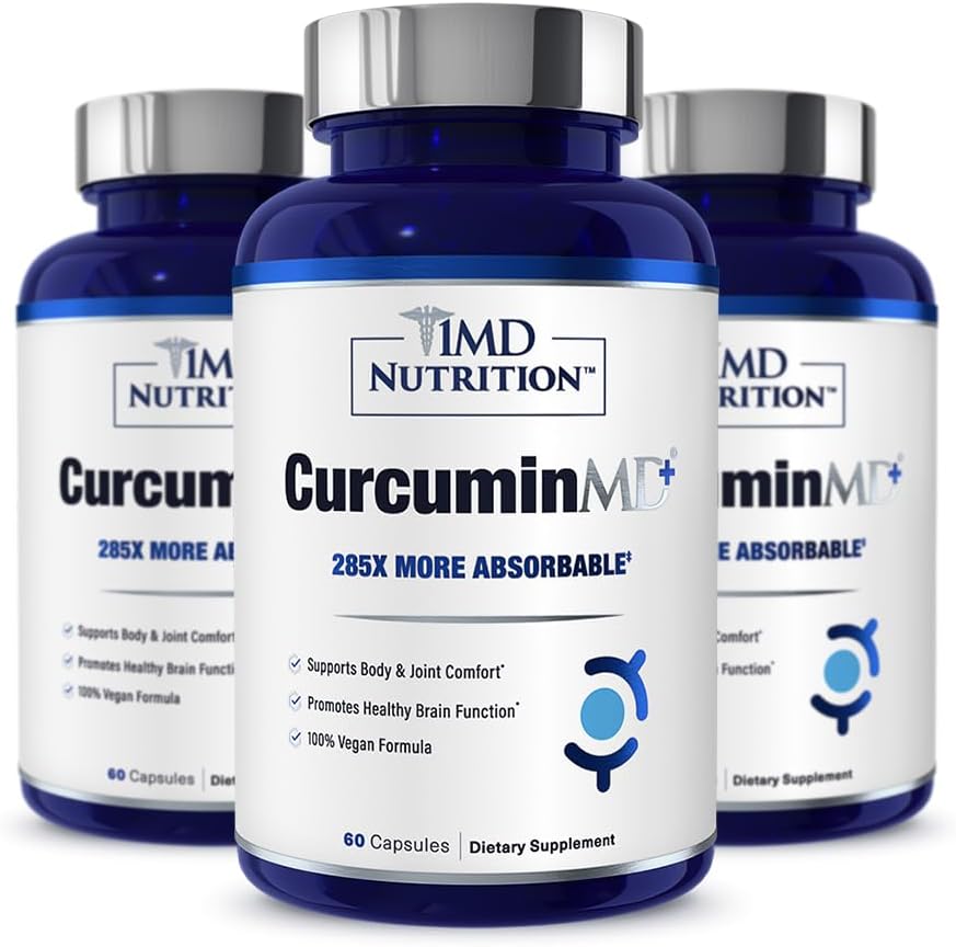 CurcuminMD 1MD - Turmeric Curcumin dengan Boswellia Serrata - 285x More Absorbable 124; Joint Stiffness, Muscle Recovery, dan Mood Dukung 124; 180 Capsules (3- Pack)