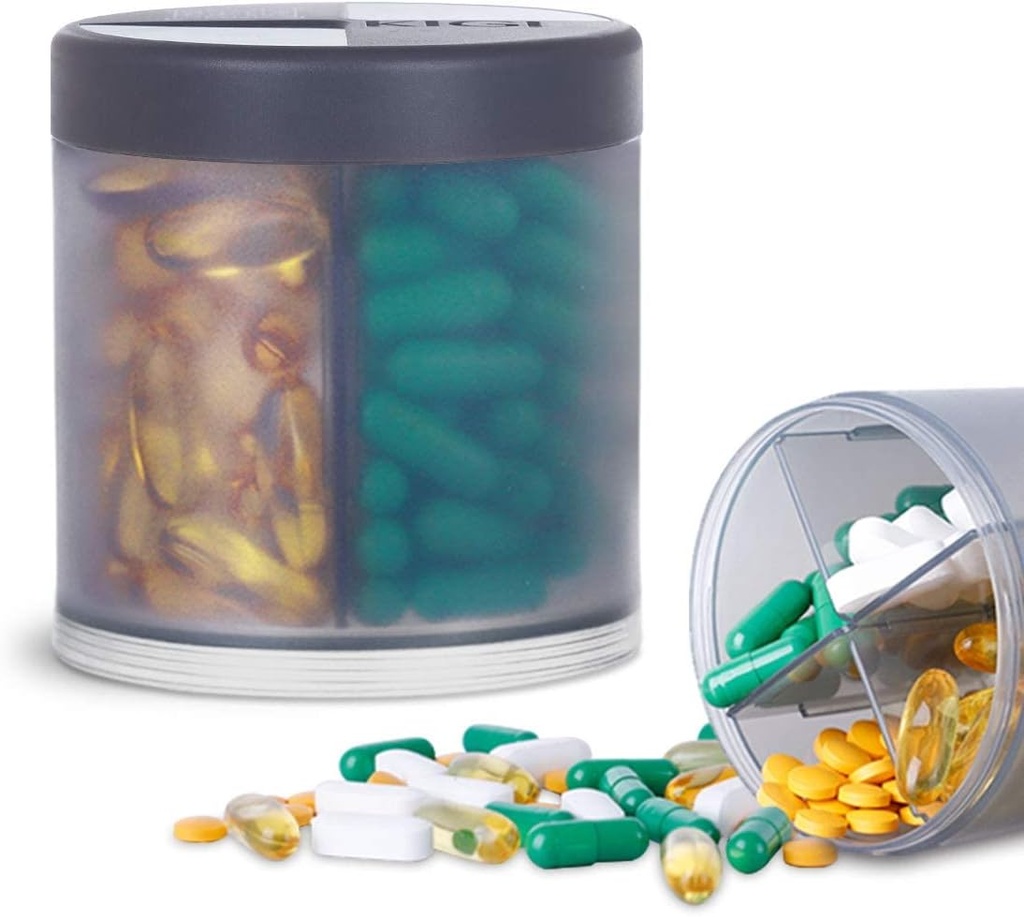 Extra Large Supplement Organizer dengan 4 kompartemen Easy Open Pil Dispenser Monthly Medicine Vitamins Penyimpanan Pill Bottle, Gray