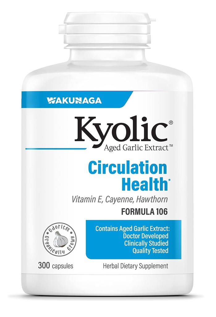 Kyolic Aged Bawang putih Extract Formula 106, Circulation Health, 300 Capsules (Paket May Vary)