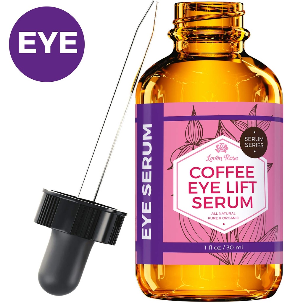Leven Rose Coffee Oil Caffeine Serum for Eyes 1 oz - Anti- aging Organic Under Eye Serum for Puffy Bags Under Eyes