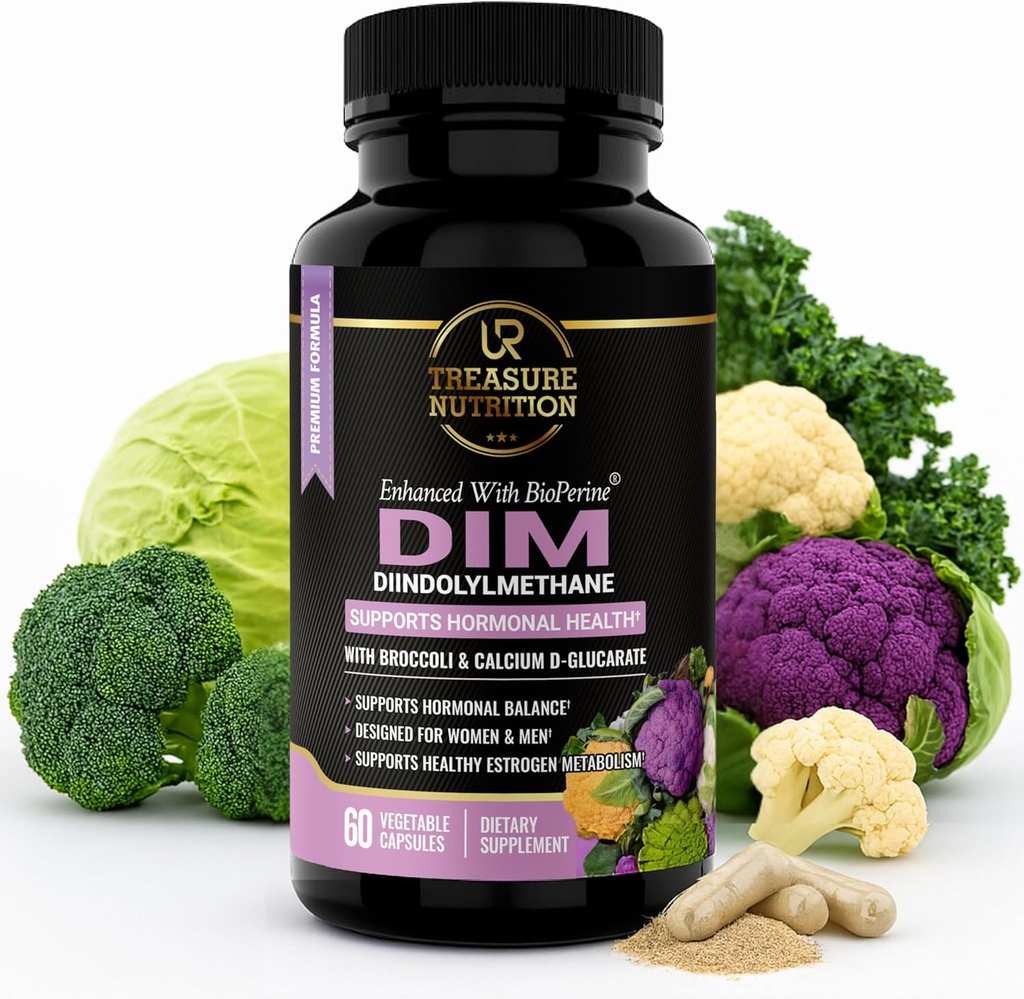 Tambahan DIM dengan Brokoli Extract dan BioPerine - Dukungan Alami Hormone untuk Perempuan dan Pria - Estrogen Keseimbangan - Menopause, Acne - 60 Vegetarian Capsules dengan Kalsium D- Glucarate