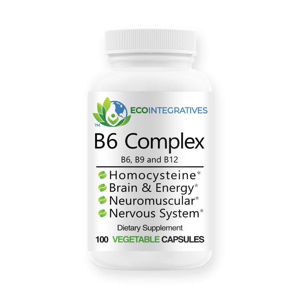B6 Vegan Complex Vitamin B6, B9 Folate, B12 Methylcobalamin Support Cardiovaskular, Neuromuscular, Nervous System, Homocysteine, Energy, Blood Cell & Bone Health 100 Caps