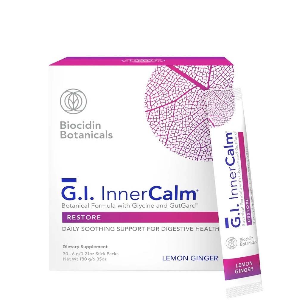 Riset Bio- Botani Biocidin Minum Mix - GI InnerCalm - Dukung Kesehatan Digetical Detox, Kesehatan Mood & Sense of Relaxation - Soothing Formula dengan Glycine & Tidak Ada Plem (30 Stick Packs)