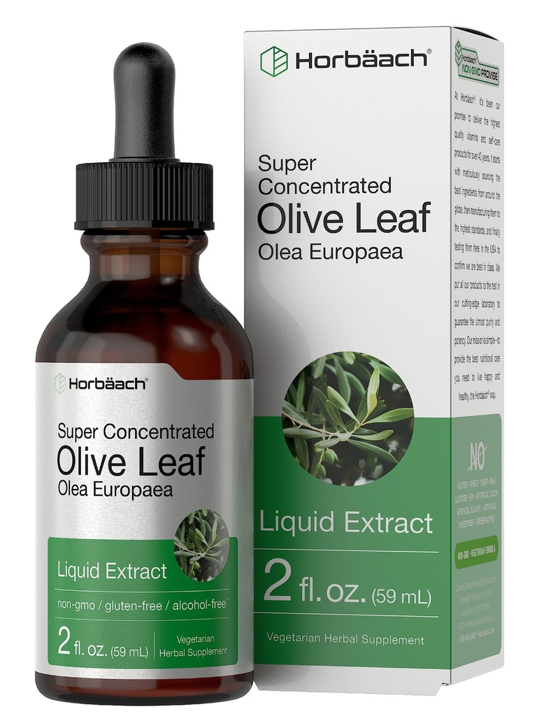 Horbach Olive Leaf Extract Liquid 124; 2 fl oz 124; Super Power 124; Bebas Alkohol, Vegetarian, Non-GMO, Gluten Bebas