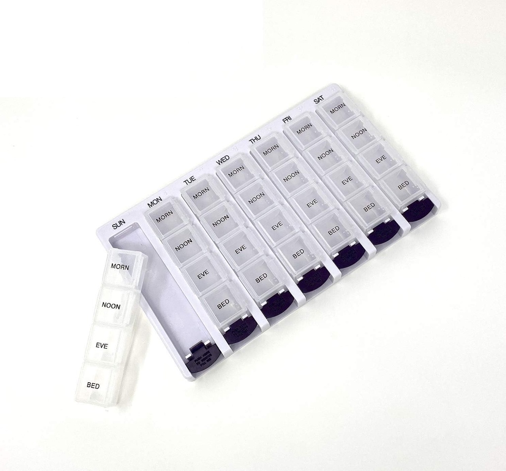 Weekly AM / PM Pill Box Portable Travel Prescription & Medication Pill Case Organizer oleh P & P MEDIKAL SURGIKAL (7- Day / 4 - Times- A- Day) dengan Removable Compartment and Moistureable Providence Design