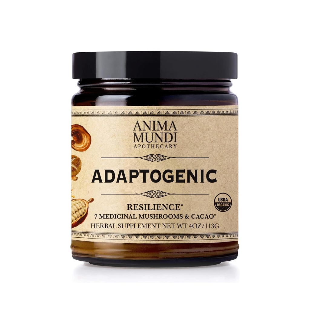 Anima Mundi Apothecary Organic Mushroom Suplemen - Adaptogenic Mushroom + Cacao - Mengangkat bubuk dengan Mane Singa Organik, Shiitake, Chaga & More - Tambahkan ke Kopi, Teh & Smoothies (4oz / 1113g)