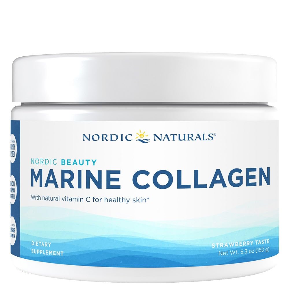 Nordic Compander Beauty Marine Collagen, Strawberry - 5.29 Ounces - Collagen Powder Suplemen untuk Heally Skin, Joints, dan Bones, Vitamin C untuk Dukungan Antioksidant - 30 Hamba