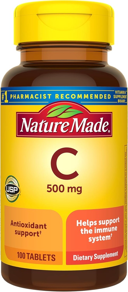 Nature Made Vitamin C 500 mg Caplets, 100 Count, untuk Imune Dukungan, Gluten Bebas