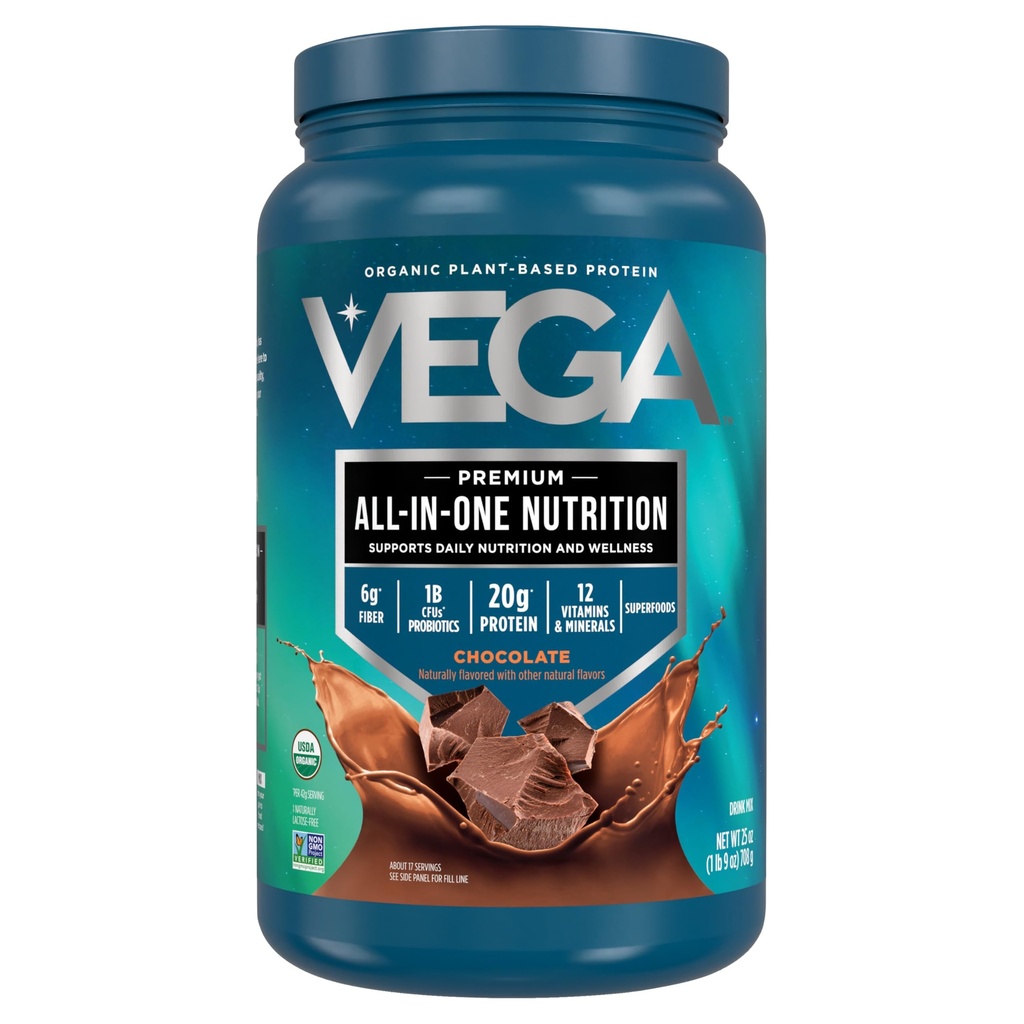 Vega Organik All-inOne Vegan Protein Powder, Chocolate - Superfood Ingrediens, Vitamin for Immunity Support, Keto Friendly, Pea Protein for Women & Men, 25 Oz (Packaging May Wary)