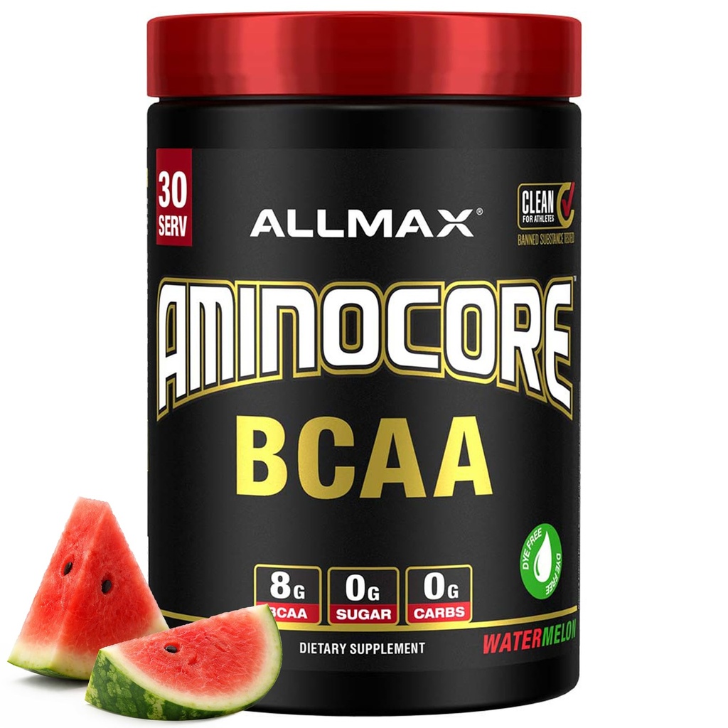 ALLMAX Nutrection AMINOCORE BCAA - 8G BCAAS - 100% Cabang Murni Berrantai Acids Amino - Gluten Bebas - Semangka - 315 Gram