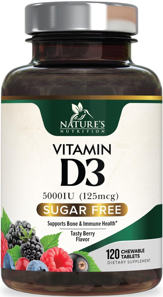 Vitamin D3 5000 IU (125 mcg) Alami 's Extra Stremin D Suplement for Imune Support Health - Bone, Teeth and Muscle Supplemen - Sugar Free, Non-GMO, Gluten Free - 120 Count Tablets