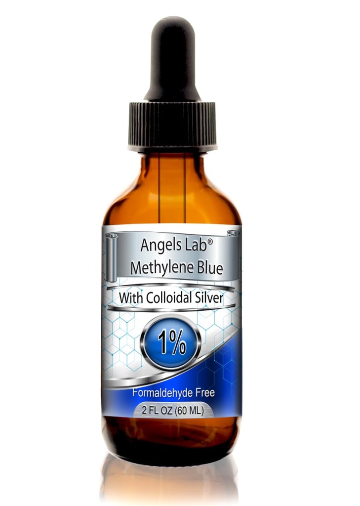 Methylene Blue 1% Wtif Colloidal Silver Angels Lab 124; Motylthioninium USP Chloride Liquid Chloride; Suplemen Dieter Tinggi untuk Fungsi Otak & Kognitive Kesehatan 124z Glass Dropper Botle...