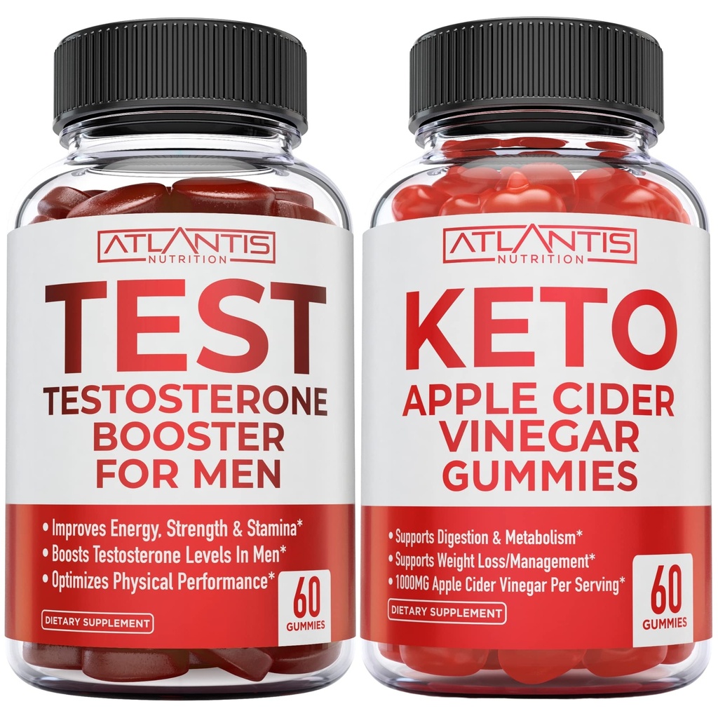 Atlantis Nutrition Testosterone Booster 60 Gummies + Keto Apple Cider 60 Guinegar