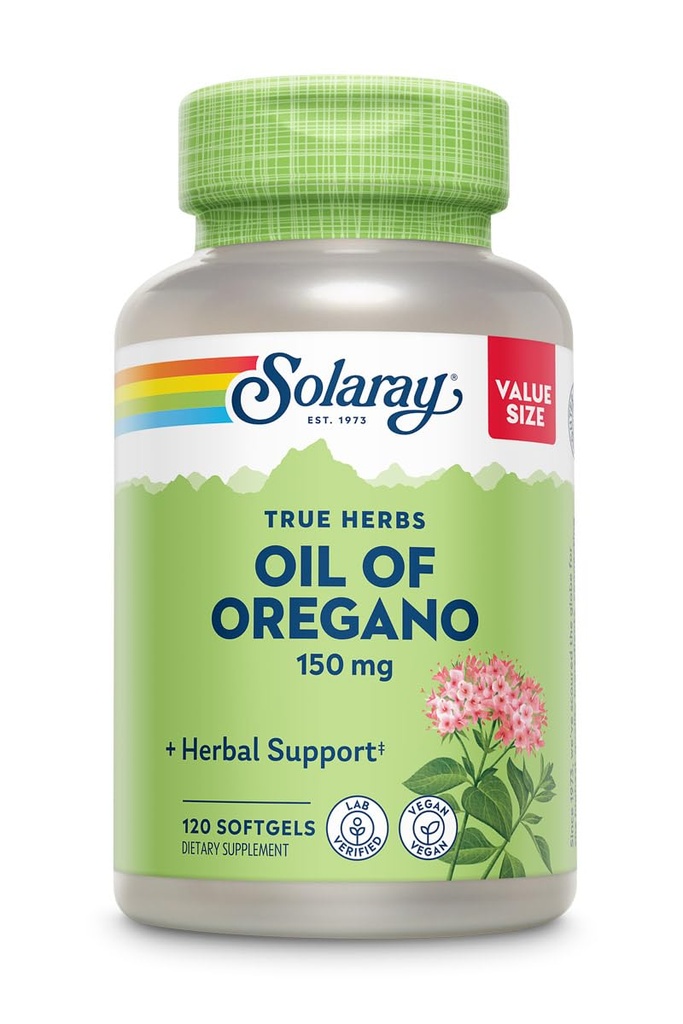 Minyak SOLARAY dari Oregano Softgeels 150 mg - Oregano Tambahan Minyak untuk Dukungan Healness - Gangguan Lembut - Tambahan Virgin Olive Oil Base - Vegan, Jaminan 60- Hari - 120 Pelayan, 120 Softgels