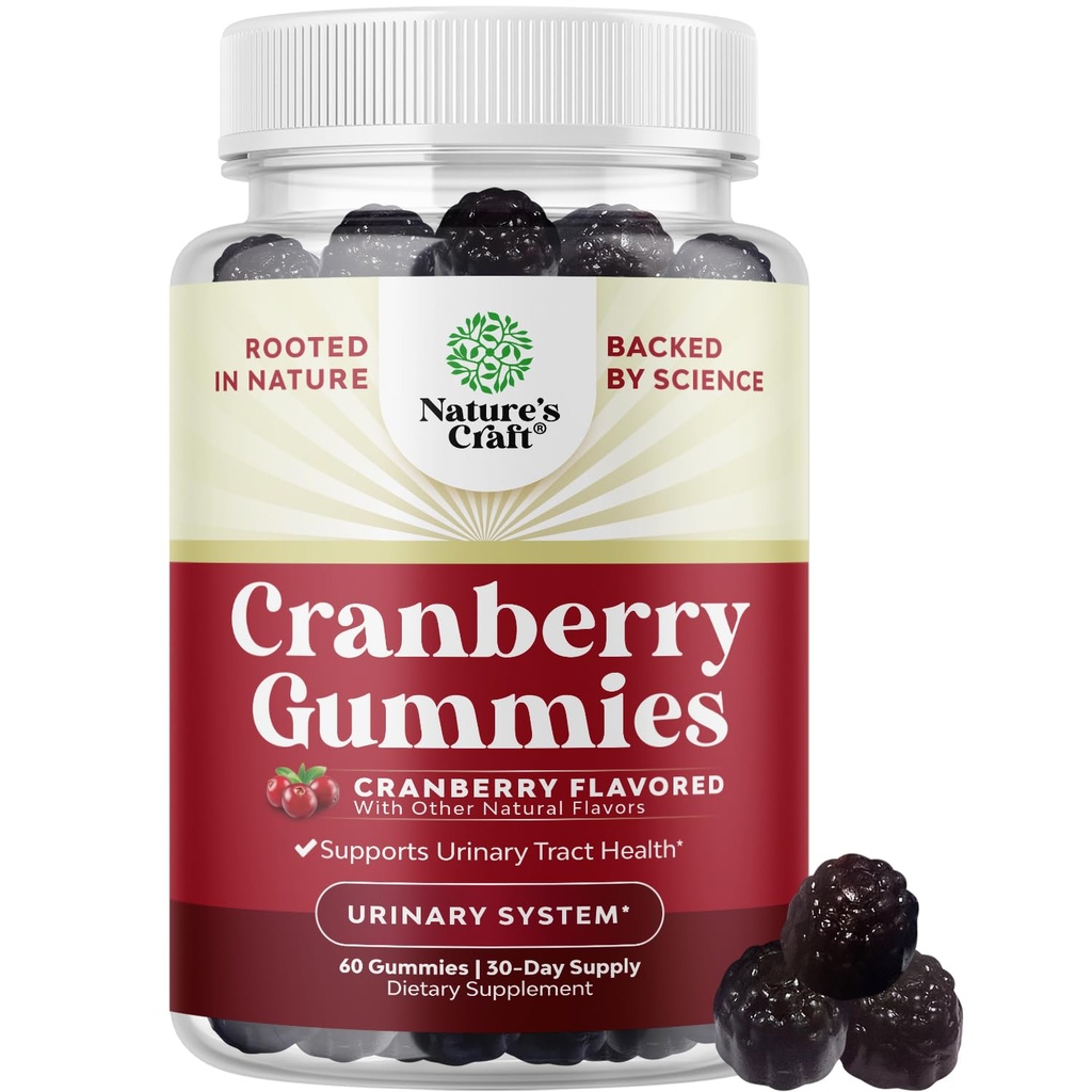 Natural Cranberry Gummies for Women and Men - Extra Energy Detixidant Cranberry Chews for Urinary Trakt Health Ginney Dudder & Imune Health - Vegan Gluten & Gelatin Free