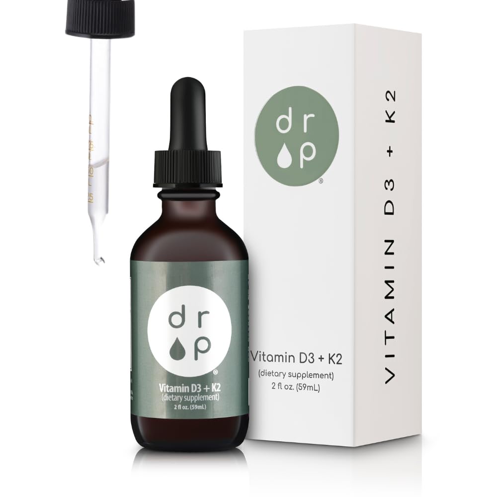 Vitamin D3 + K2 Drops with 1000 IU of Plant Based D3 and 45 mcg of K2, 2 oz Liquid Suplemen untuk Kekuatan Tulang, Peningkatan Mood - Tidak ada Pengawet Buatan, Tanpa Rasa, dengan Coconut MCT Oil