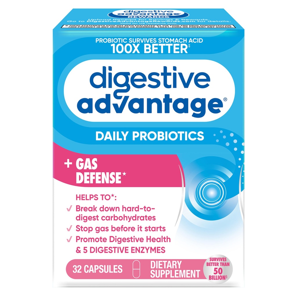 Enzyme Digetical dan Kapsul Probiotik-Digetical Advices 32 Capsules, Survives 100x Lebih baik dari 50 miliar biasa CFU, memecah makanan, membantu mencegah gas