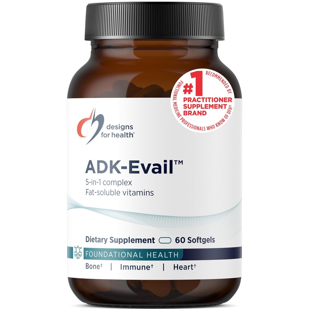 Design untuk Evail ADK Kesehatan - 5000 IU VIT D3 dengan Vitamin A, E (Annatto Gamma Delta Tocotrienol), K (K1 + K2) - Fat Soluble Vitamin D Complex - Bone + Ammune Dukungan - Non-GMO (60 Softgel)