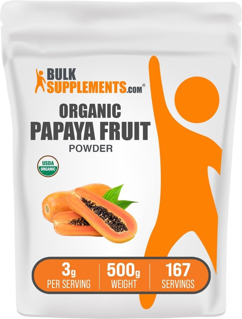 BulkSuplements.com Organic Papaya Frupder - Bubuk Api, Sumber dari Carica Pepaya Fruit - Gluten Bebas, 3g per Serving, 500g (1,1 pon) (Paket 1)