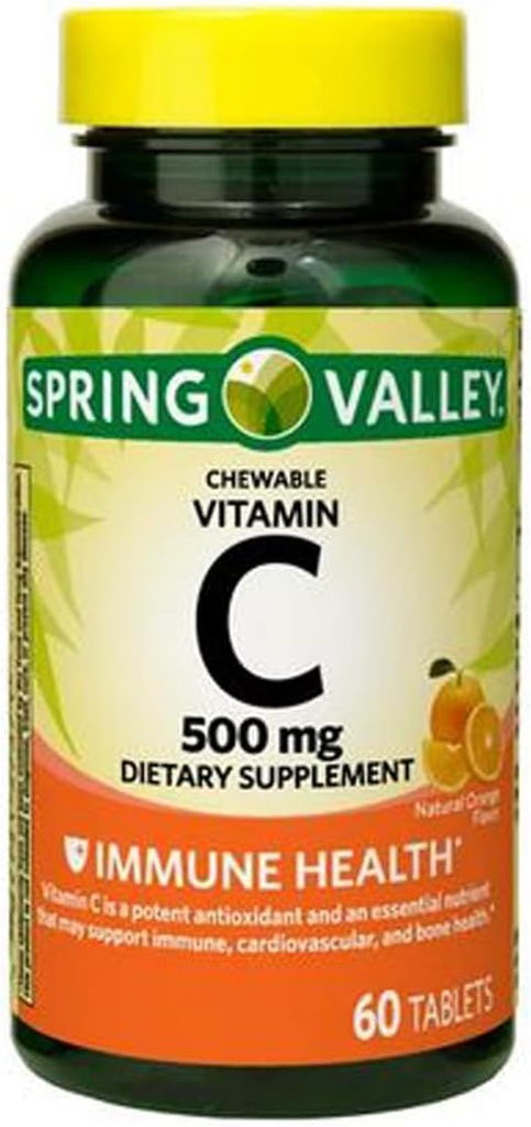 Vitamin C Imune Health Dietary Supplement Chewable Tablet, Orange, 500 mg, 60 Count