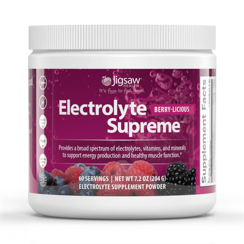 Jigsaw Health Electrolite Supreme Averst 124; Broad Spectrum of Electrolite + Trace Minetrace 124; Berry- Licious Flavor 124; 60 Servings (Jar)