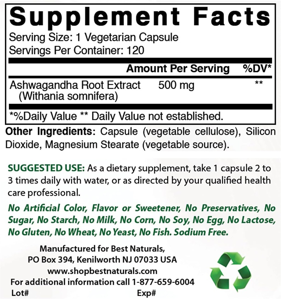 Ekstrak Ashwagandha Terbaik 500 Mg & Zinc Gluconate 50mg