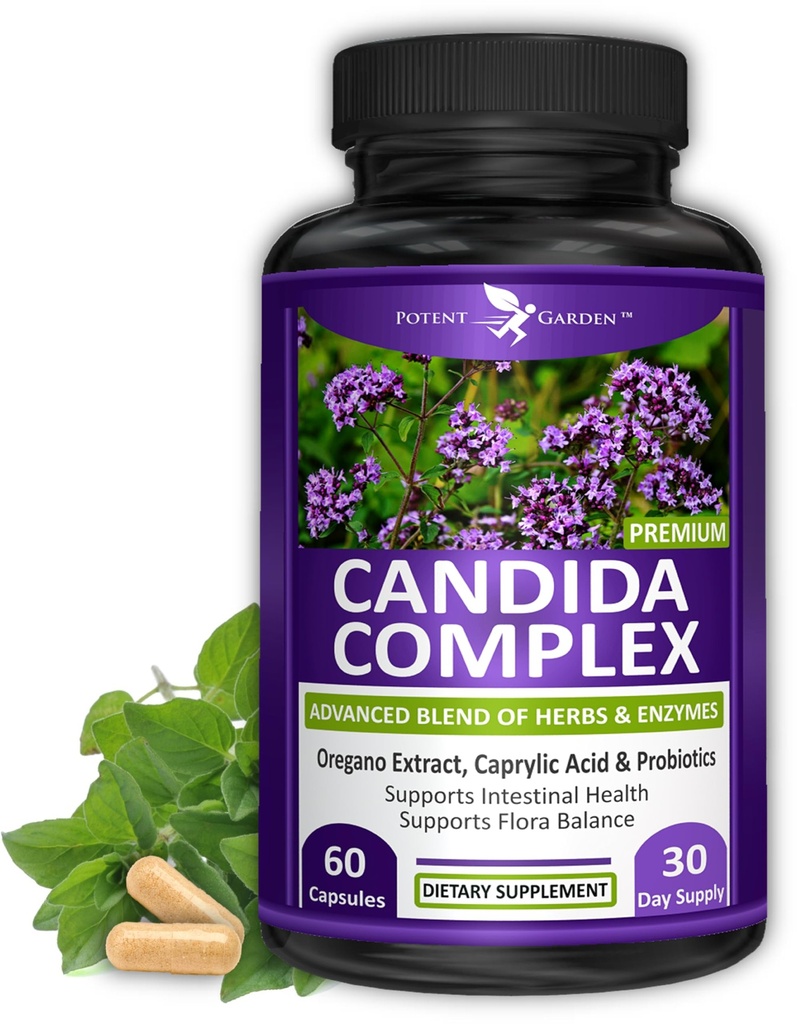 Kompleks VeniGarden Candida - Oregano dan Caprylic Acid Blend, Kompleks Keseimbangan Gut Flora, Intestinal Kesehatan & Imune Dukungan dengan Herbs & Progities, Suplemen Kesehatan Gut & Men 60 Count