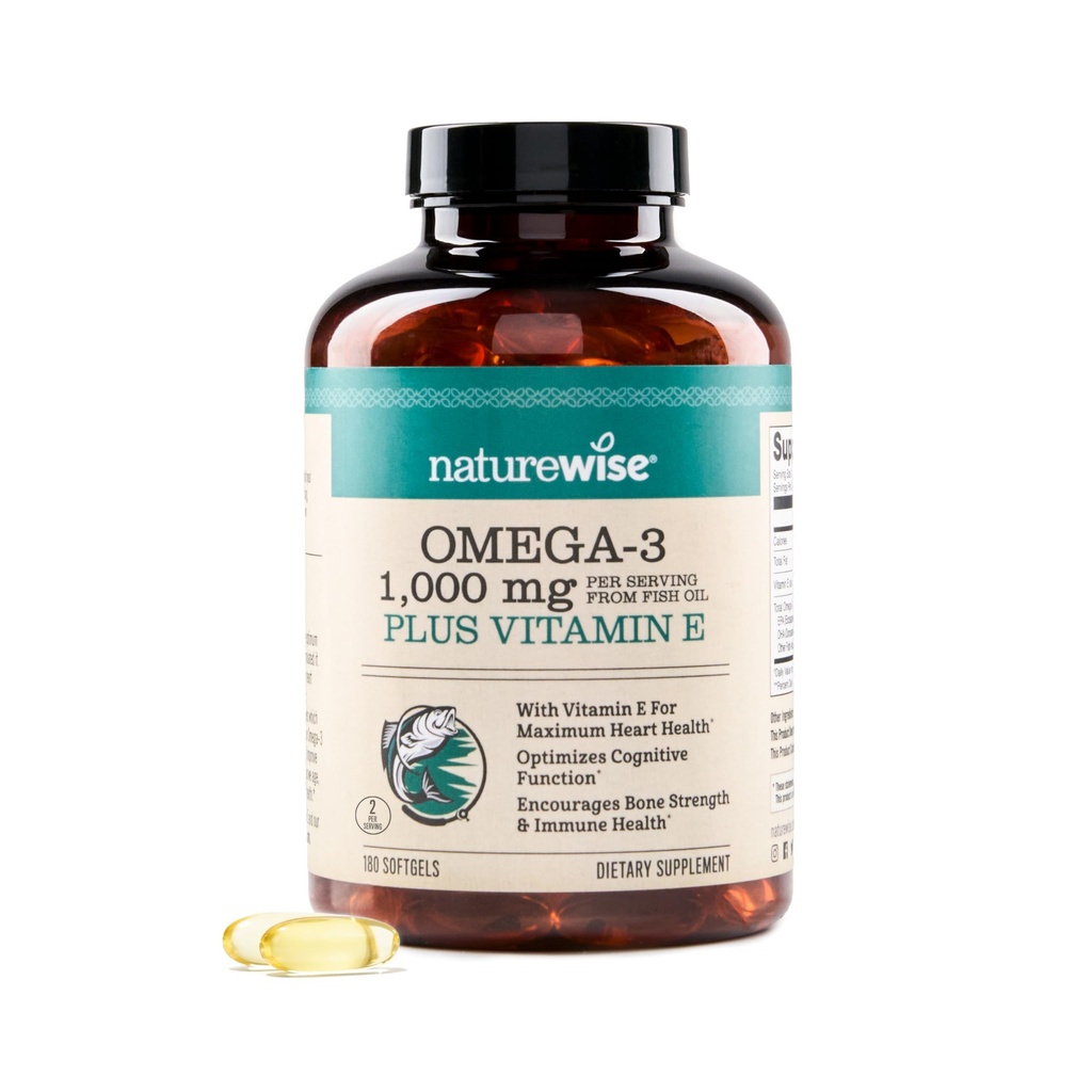 Naturrewise Extra- Power Omega 3 Fish Oil Suplement - 10000mg per Serving - 600 EPA & 400 DHA dan Vitamin E - Dukung untuk Heart & Brain Health - Lemon Flavor, GMO-Free - 180 Softgels [3- Bulan Supply]