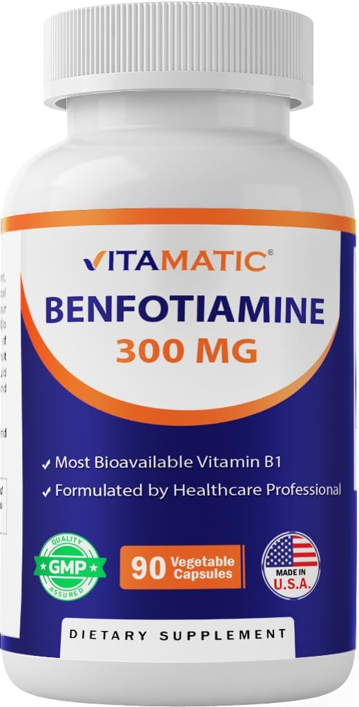 Vitamatic Benfotiamine 300 mg 90 Vegetarian Capsules - juga disebut Fat Soluble Vitamin B1 (90 Cacah 1)) (1 Botol)