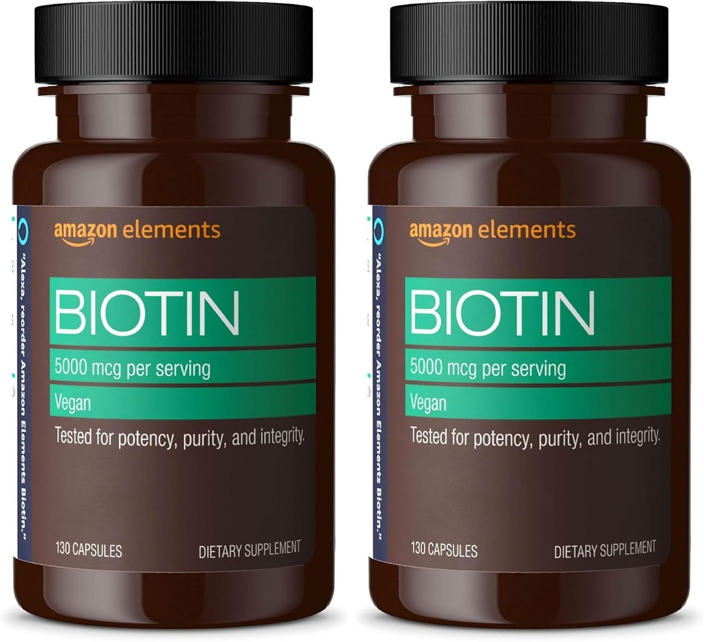 Elemen Vegan Biotin 5000 mcg - Rambut, Kulit, Nails, 130 Kapsul (4 Bulan Supply) (Paket May Vary) (Kemasan 2)